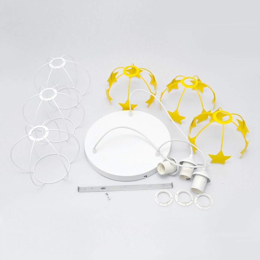 Lampadario a sospensione per bambini STARS 3xE27/15W/230V giallo/bianco