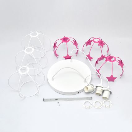 Lampadario a sospensione per bambini STARS 3xE27/15W/230V rosa/bianco
