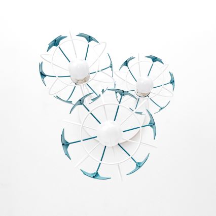 Lampadario a sospensione per bambini STARS 3xE27/15W/230V turchese/bianco