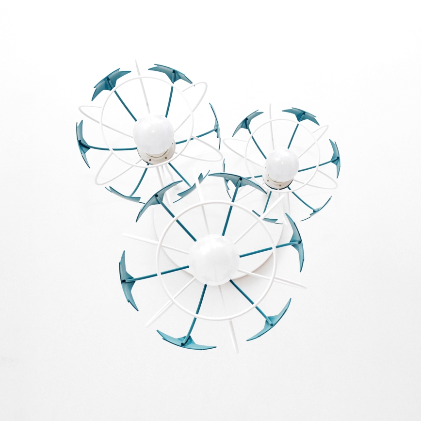 Lampadario a sospensione per bambini STARS 3xE27/15W/230V turchese/bianco