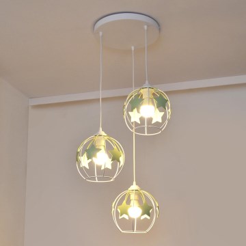 Lampadario a sospensione per bambini STARS 3xE27/15W/230V verde/bianco