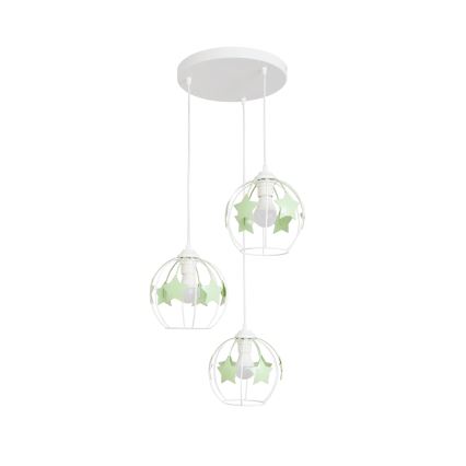 Lampadario a sospensione per bambini STARS 3xE27/15W/230V verde/bianco