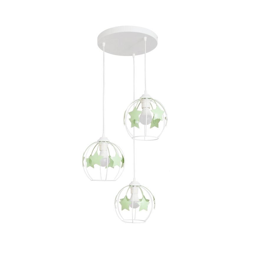 Lampadario a sospensione per bambini STARS 3xE27/15W/230V verde/bianco