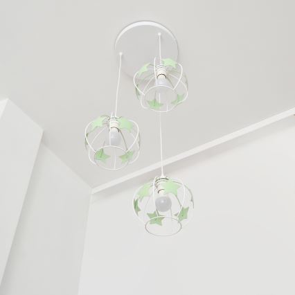 Lampadario a sospensione per bambini STARS 3xE27/15W/230V verde/bianco