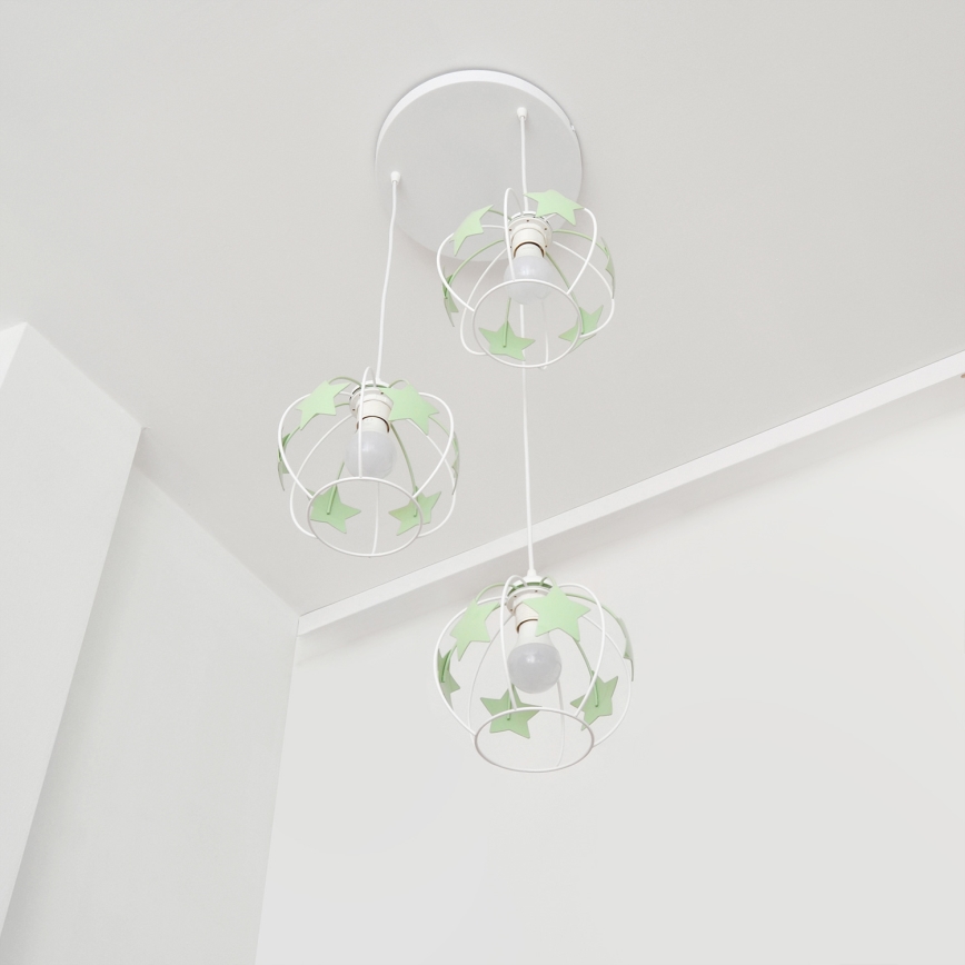 Lampadario a sospensione per bambini STARS 3xE27/15W/230V verde/bianco