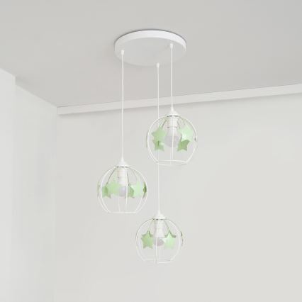 Lampadario a sospensione per bambini STARS 3xE27/15W/230V verde/bianco