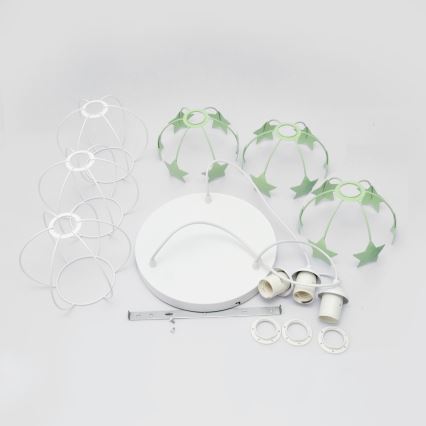 Lampadario a sospensione per bambini STARS 3xE27/15W/230V verde/bianco