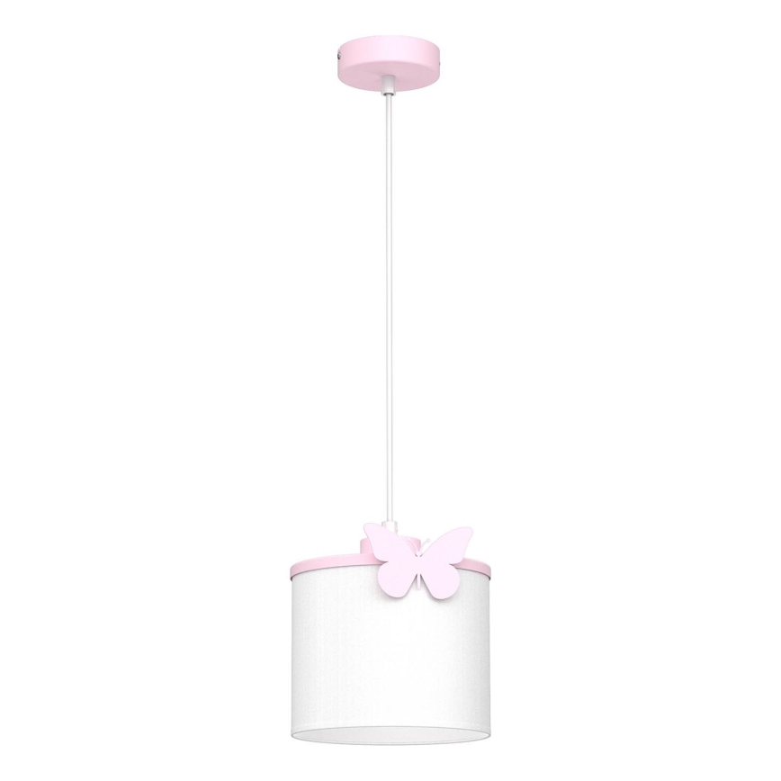 Lampadario a sospensione per bambini SWEET 1xE27/15W/230V bianco/rosa/farfalla