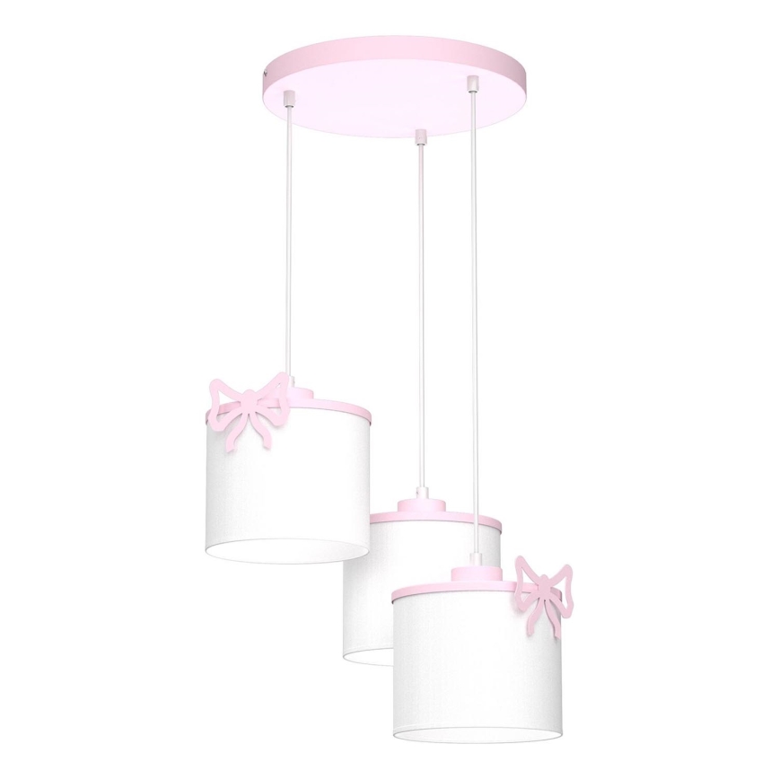 Lampadario a sospensione per bambini SWEET 3xE27/15W/230V bianco/rosa/farfalla