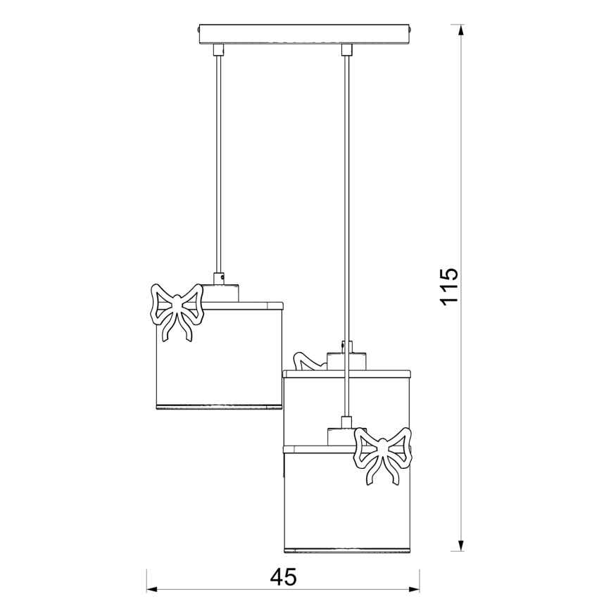 Lampadario a sospensione per bambini SWEET 3xE27/15W/230V bianco/rosa/farfalla