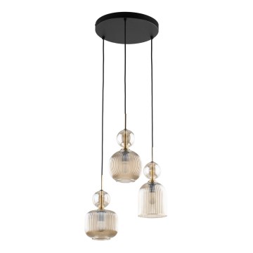 Lampadario a sospensione SOPHIA 3xE14/10W/230V nero/beige fumé