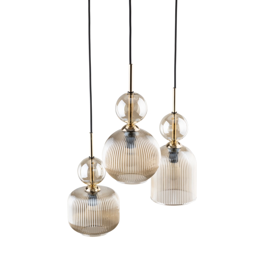 Lampadario a sospensione SOPHIA 3xE14/10W/230V nero/beige fumé
