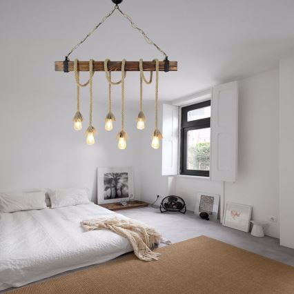 Lampadario a sospensione su cavo KUTUK 6xE27/40W/230V pino
