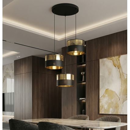 Lampadario a sospensione su cavo LUX 3xE27/15W/230V nero/oro