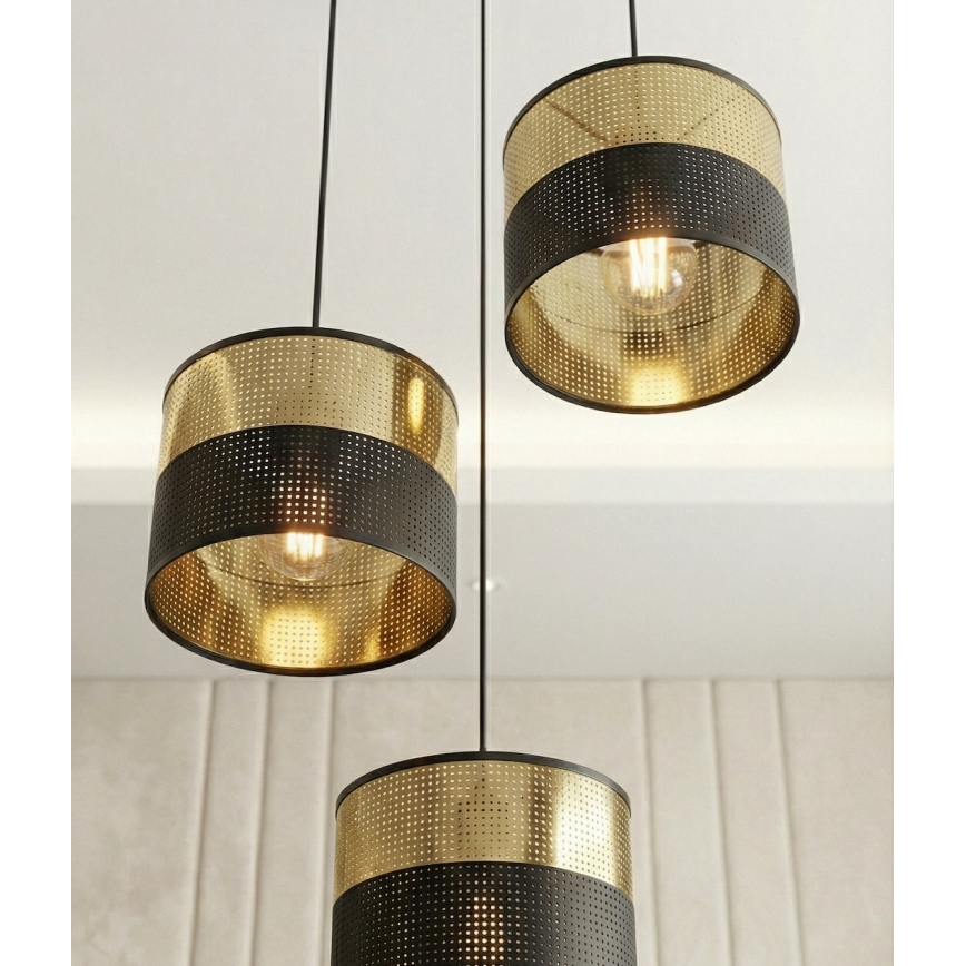 Lampadario a sospensione su cavo LUX 3xE27/15W/230V nero/oro