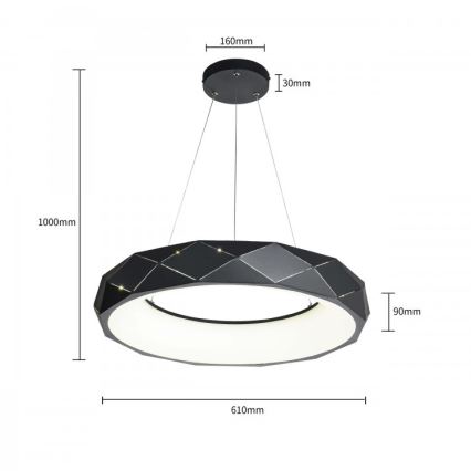 Lampadario a sospensione su cavo REUS LED/36W/230V 4000K Ø 61 cm nero