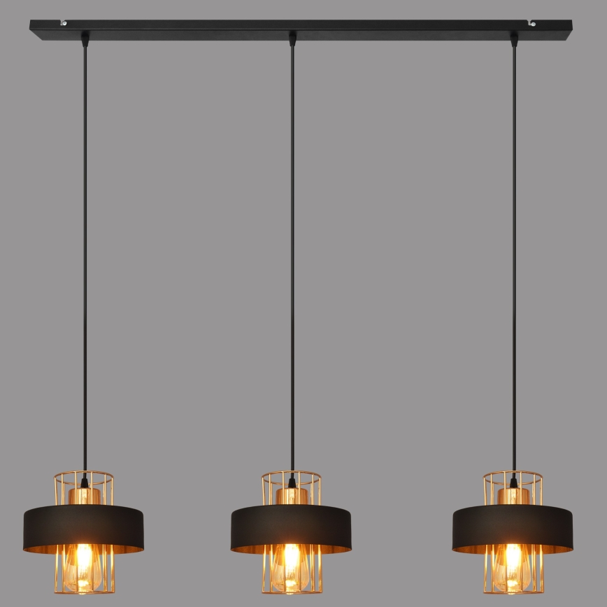 Lampadario a sospensione su cavo VOLTA 3xE27/15W/230V nero/oro rosa