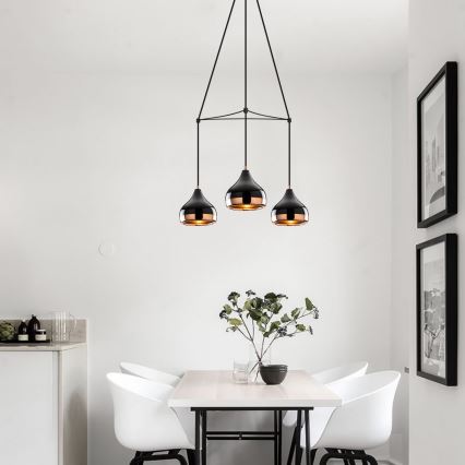 Lampadario a sospensione su cavo YILDO 3xE27/40W/230V nero/rame