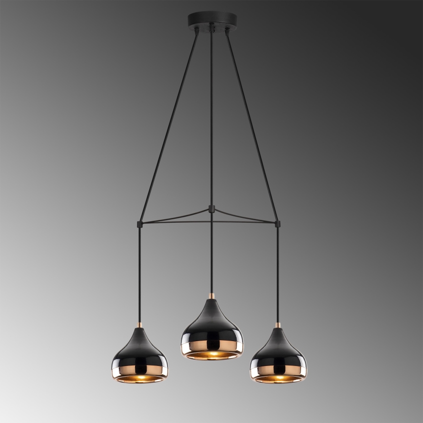 Lampadario a sospensione su cavo YILDO 3xE27/40W/230V nero/rame