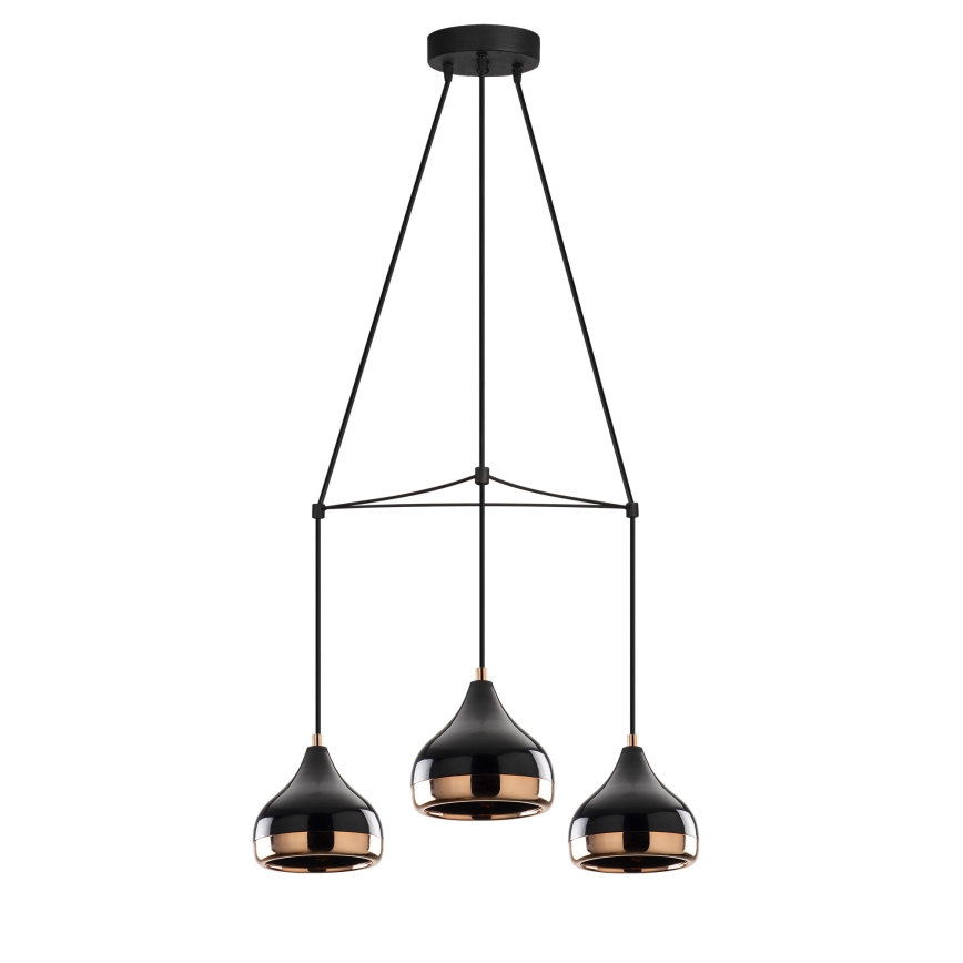 Lampadario a sospensione su cavo YILDO 3xE27/40W/230V nero/rame