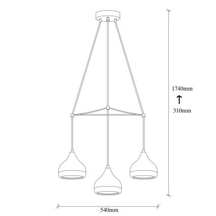 Lampadario a sospensione su cavo YILDO 3xE27/40W/230V nero/rame