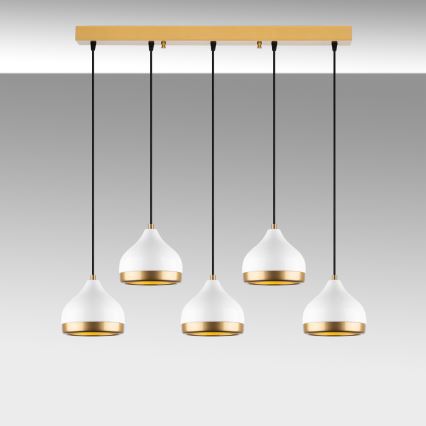 Lampadario a sospensione su cavo YILDO 5xE27/40W/230V bianco/oro