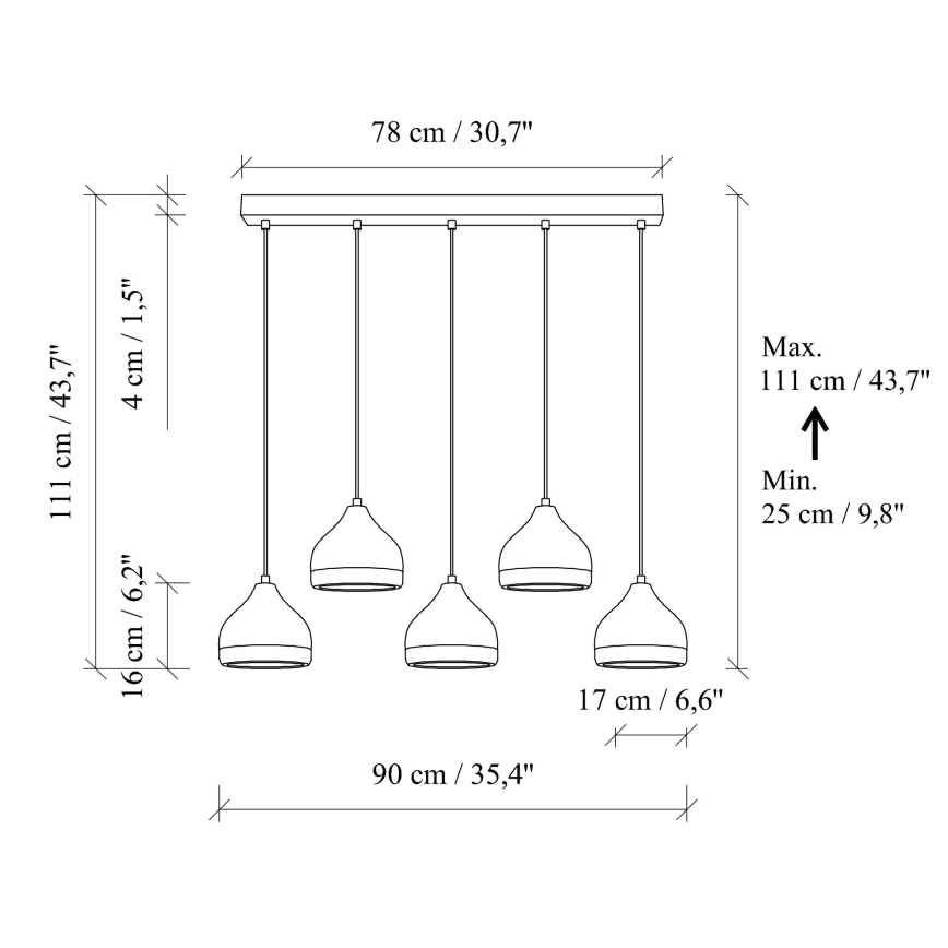 Lampadario a sospensione su cavo YILDO 5xE27/40W/230V bianco/oro