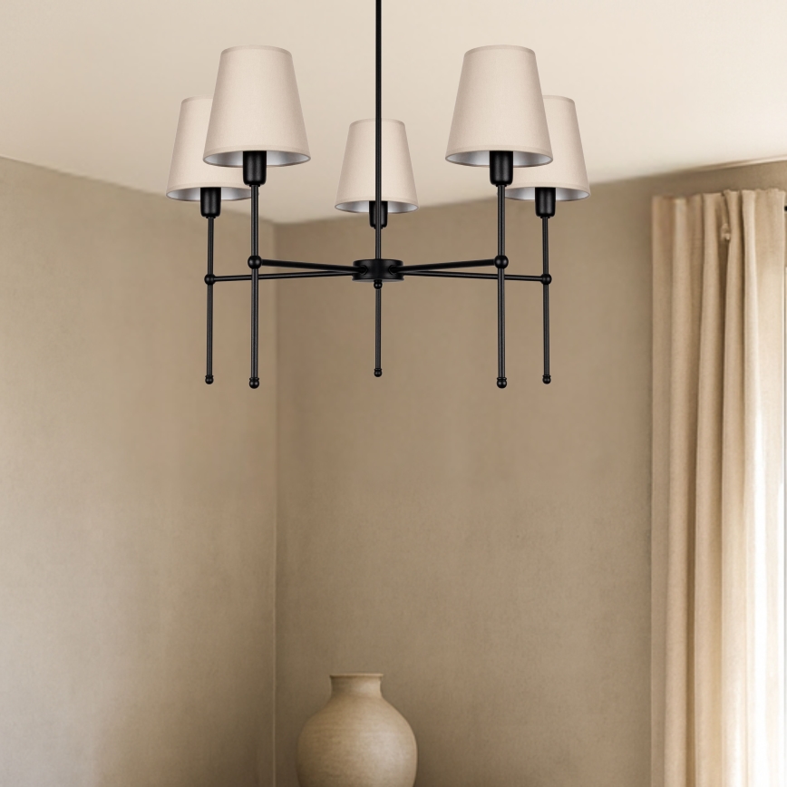 Lampadario a stelo MADELA 5xE14/40W/230V beige/nero