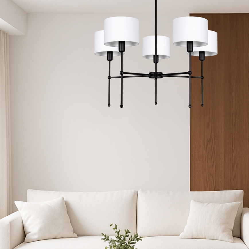 Lampadario a stelo MADELA 5xE14/40W/230V bianco/nero