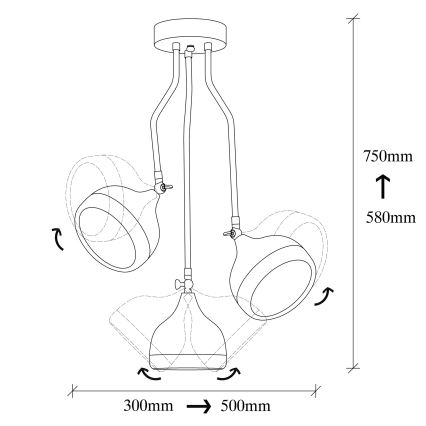 Lampadario a stelo YILDO 3xE27/40W/230V nero/rame