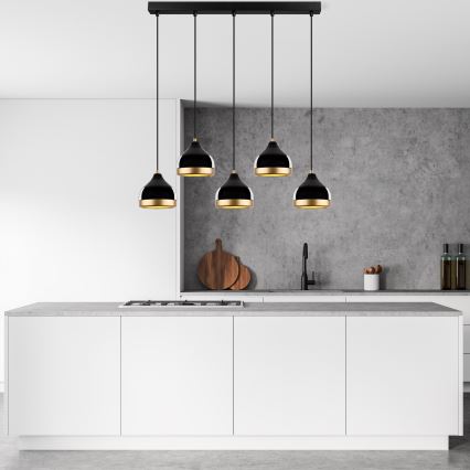 Lampadario con cavo YILDO 5xE27/40W/230V nero/oro