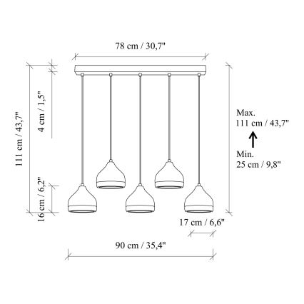 Lampadario con cavo YILDO 5xE27/40W/230V nero/oro