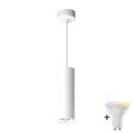 Lampadario da bagno LED RGBW dimmerabile a sospensione su cavo TURYN 1xGU10/6W/230V 3000K Wi-Fi IP44 bianco