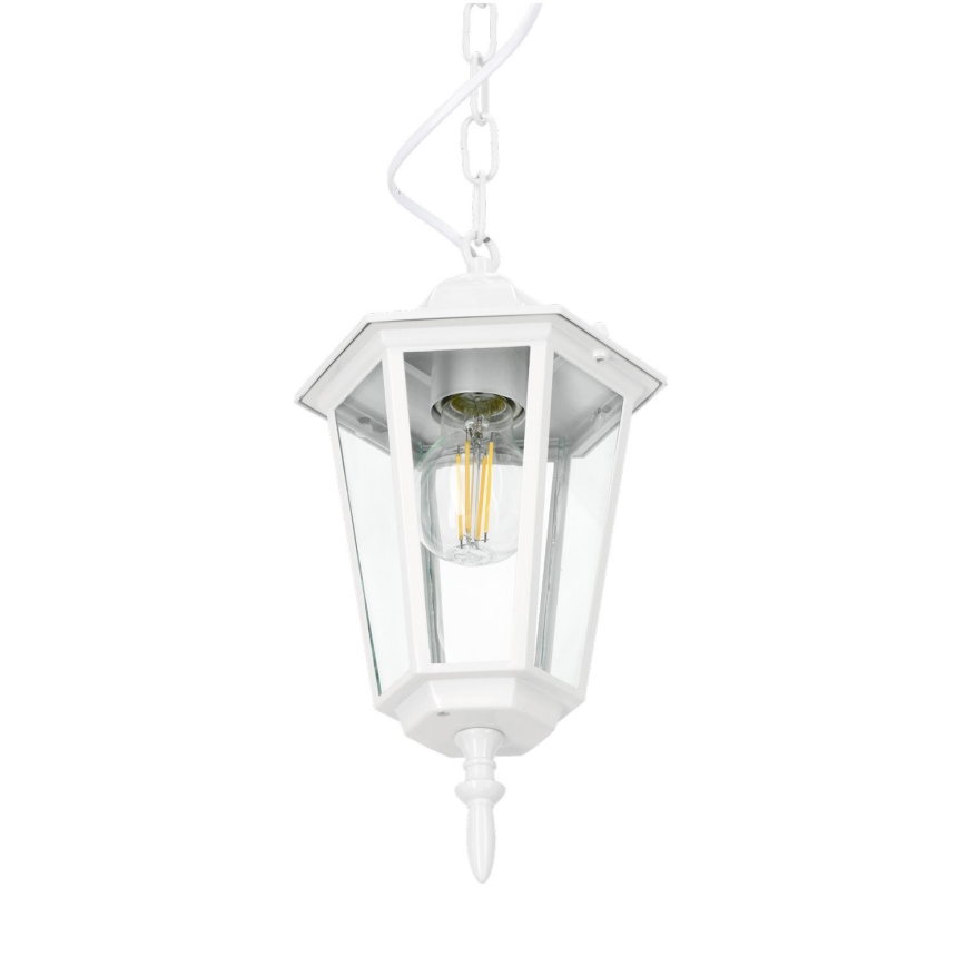 Lampadario da esterno a sospensione con catena 1xE27/60W/230V IP44 bianco