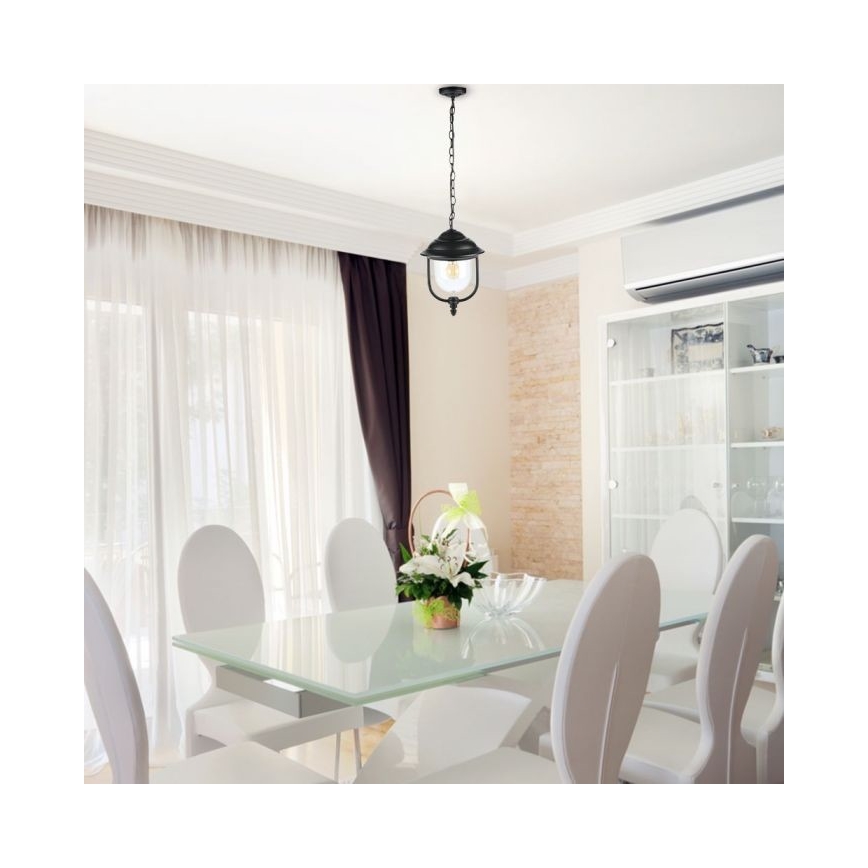 Lampadario da esterno a sospensione con catena 1xE27/60W/230V IP44 nero
