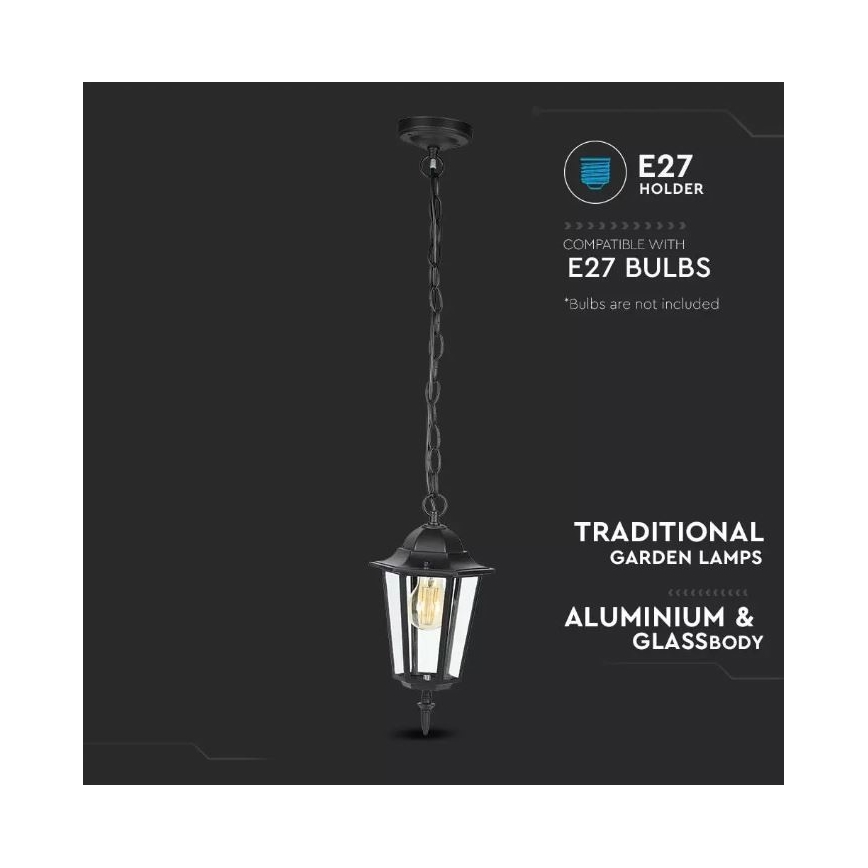 Lampadario da esterno su catena 1xE27/40W/230V IP44 nero