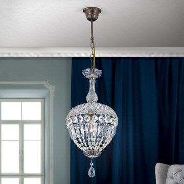Lampadario di cristallo a sospensione con catena ARILA 1xE27/60W/230V diametro 25 cm marrone/patina