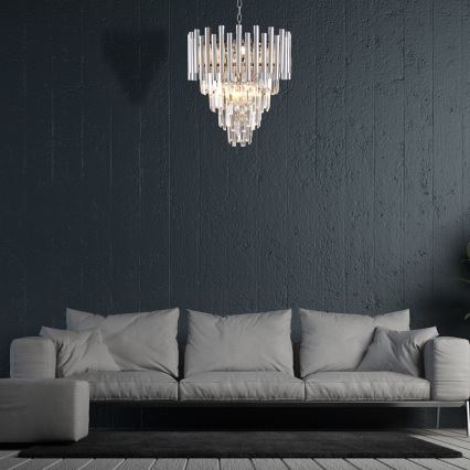 Lampadario di cristallo a sospensione con catena MADISON 9xE14/40W/230V cromo lucido