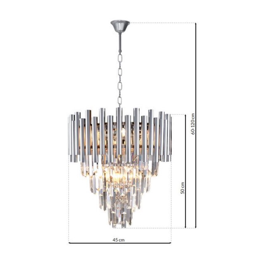 Lampadario di cristallo a sospensione con catena MADISON 9xE14/40W/230V cromo lucido