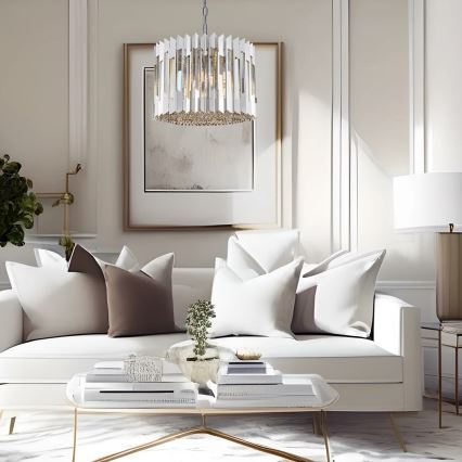 Lampadario di cristallo a sospensione con catena RITZ 7xE14/40W/230V cromo lucido