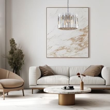 Lampadario di cristallo a sospensione con catena RITZ 7xE14/40W/230V cromo lucido