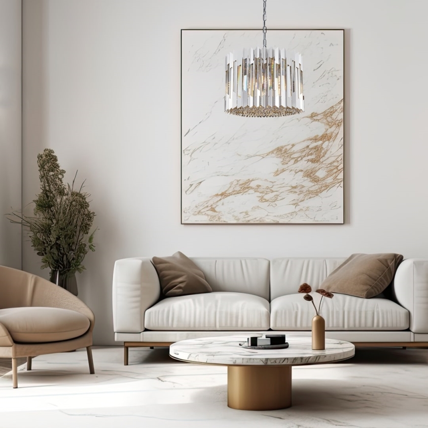 Lampadario di cristallo a sospensione con catena RITZ 7xE14/40W/230V cromo lucido