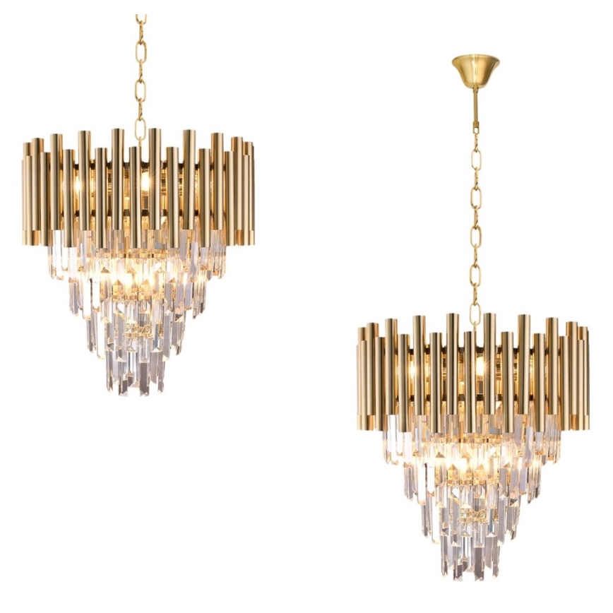 Lampadario in cristallo su catena MADISON 9xE14/40W/230V oro