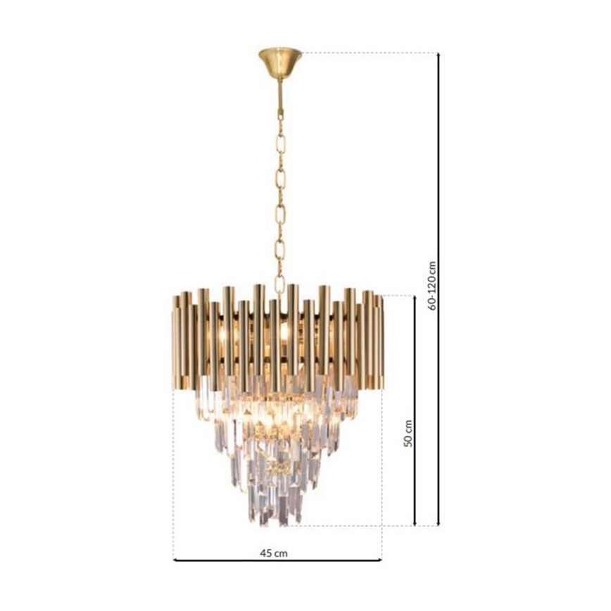 Lampadario in cristallo su catena MADISON 9xE14/40W/230V oro