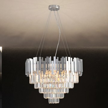Lampadario in cristallo su cavo PLAZA 9xE14/40W/230V Ø 60 cm argento