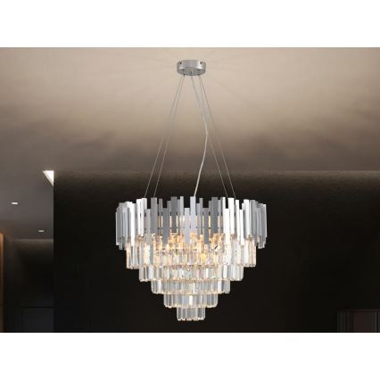 Lampadario in cristallo su cavo PLAZA 9xE14/40W/230V Ø 60 cm argento