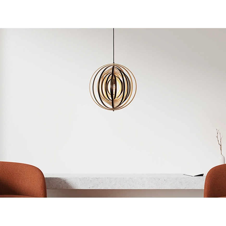 Lampadario in legno sospeso con cavo 1xE27/60W/230V Ø 43,5 cm massello/impiallacciatura/legno di caucciù (Hevea)