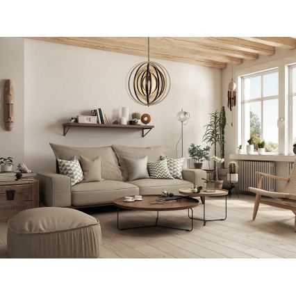Lampadario in legno sospeso con cavo 1xE27/60W/230V, Ø 50 cm, legno massello/impiallacciatura/Hevea (legno di gomma)