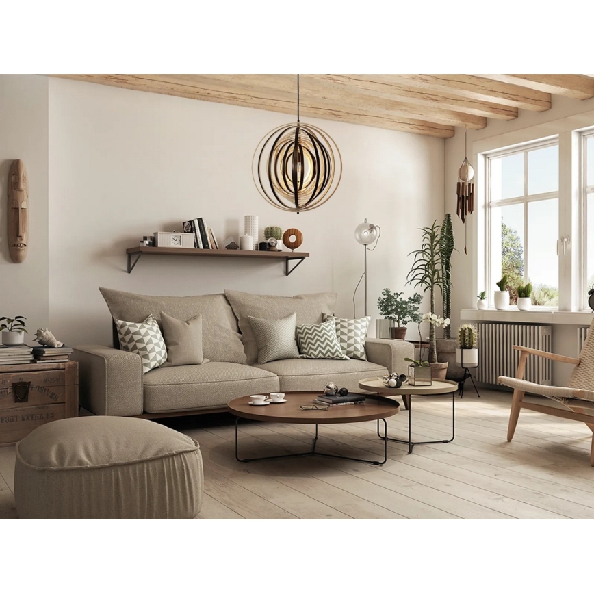 Lampadario in legno sospeso con cavo 1xE27/60W/230V, Ø 50 cm, legno massello/impiallacciatura/Hevea (legno di gomma)