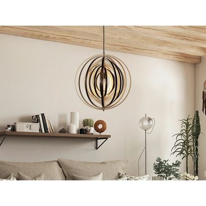 Lampadario in legno sospeso con cavo 1xE27/60W/230V, Ø 50 cm, legno massello/impiallacciatura/Hevea (legno di gomma)